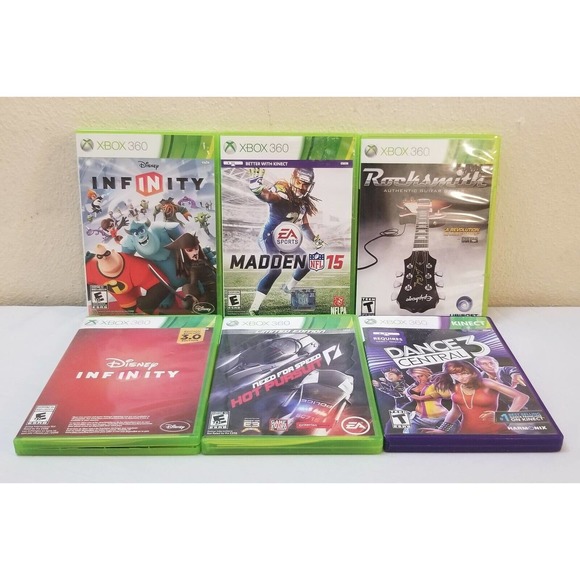 Xbox 360 Lot of 6 Video Games Disney Infinity Rocksmith Dance Central 3 Madden 1